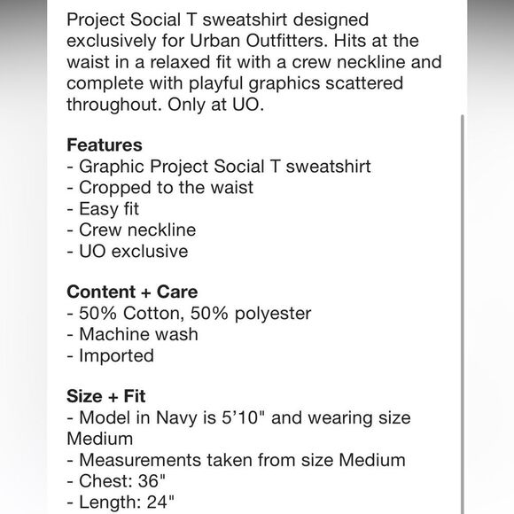 Project Social T x Urban Outfitters Ciao Bella Dinner Party Crew NWOT - Picture 5 of 5